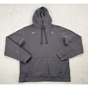 Nike Mens Gray Club Fleece Purple Bolt Embroidered Hoodie Sweatshirt Size Small